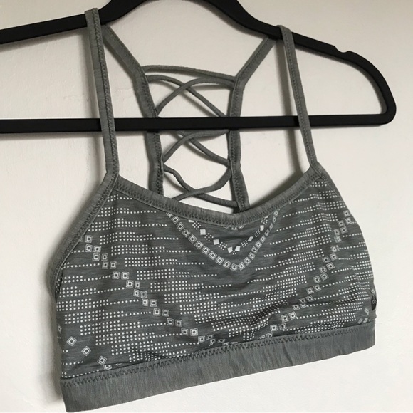 PrAna Green Geometric Print Lattice Back Isaline Sports Bra Size XS - Picture 2 of 12